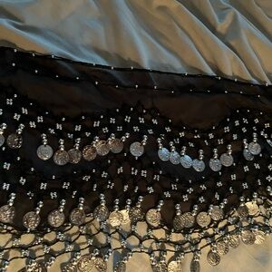 Black and Silver Coin Fringe Scarf, wraps around waist